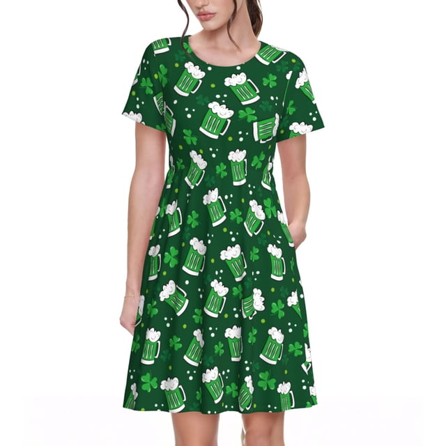 Disketp Happy St. Patrick's Day para Vestido de Manga Corta para Mujeres, Vestidos de Verano para Mujeres, Casual y Holgado para la Playa