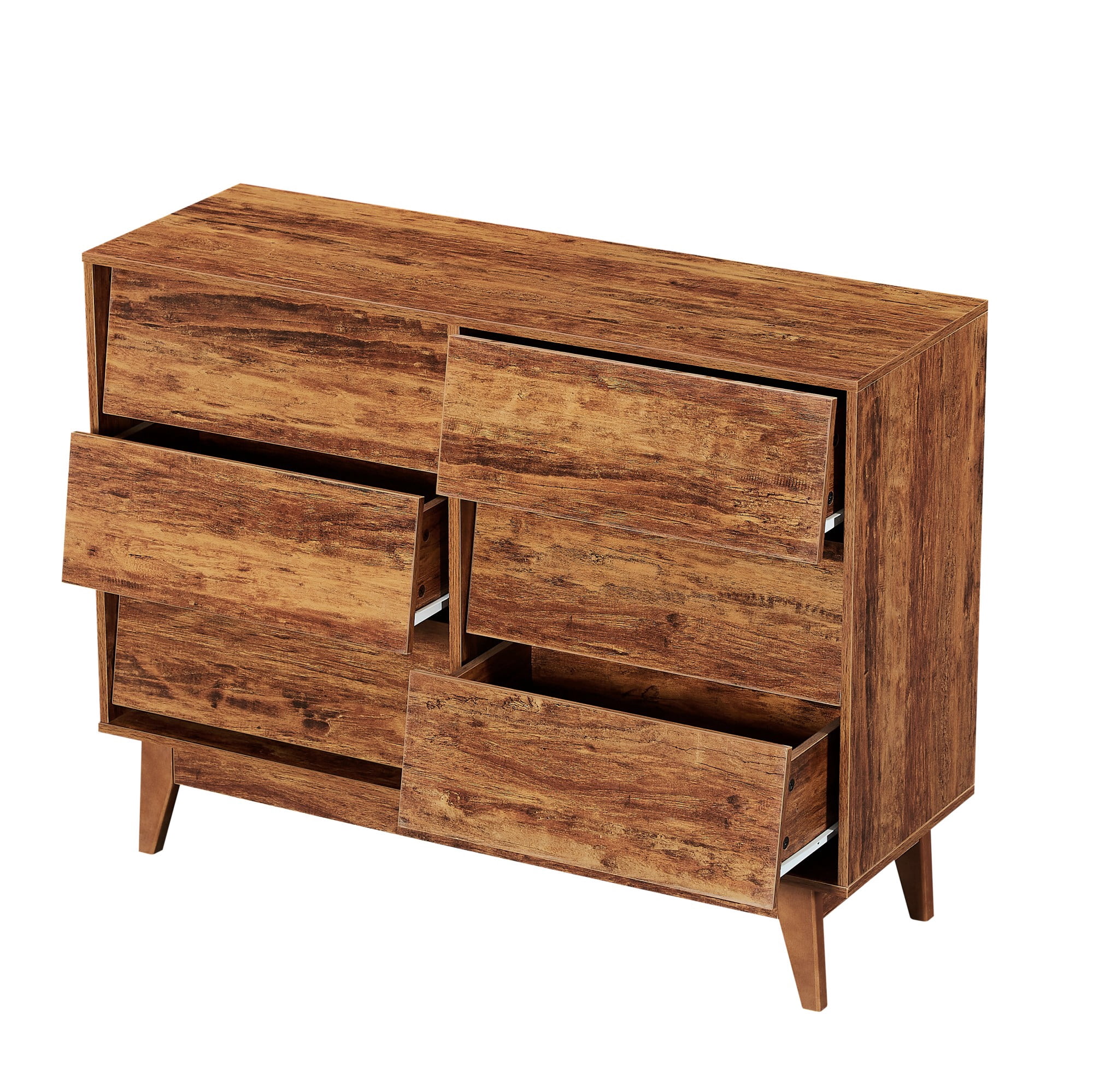 6 Drawer Dresser,Vintage Bevel Design Double Dresser,Chest of Drawers for Living Room,Hallway,Brown