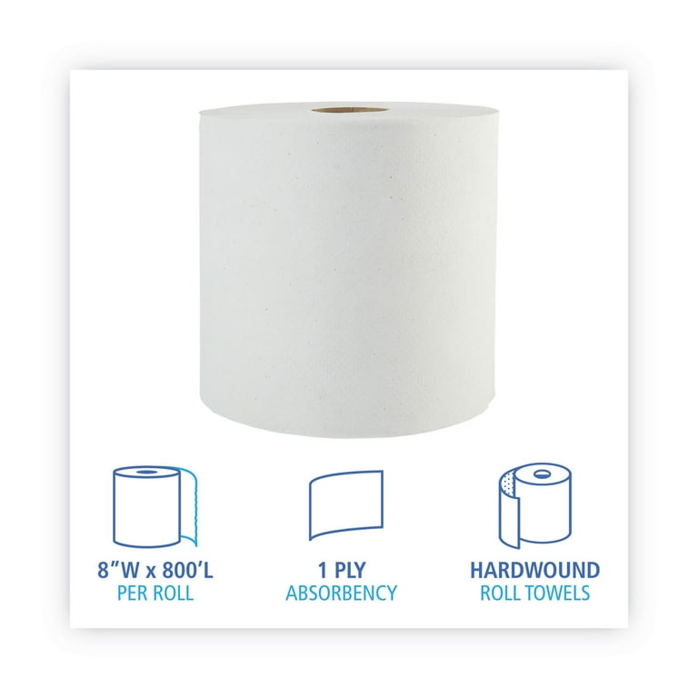 Nonperforated Roll Towels, 1-Ply, White, 8 Nonperforated Roll Towels, 1-Ply, White, 8