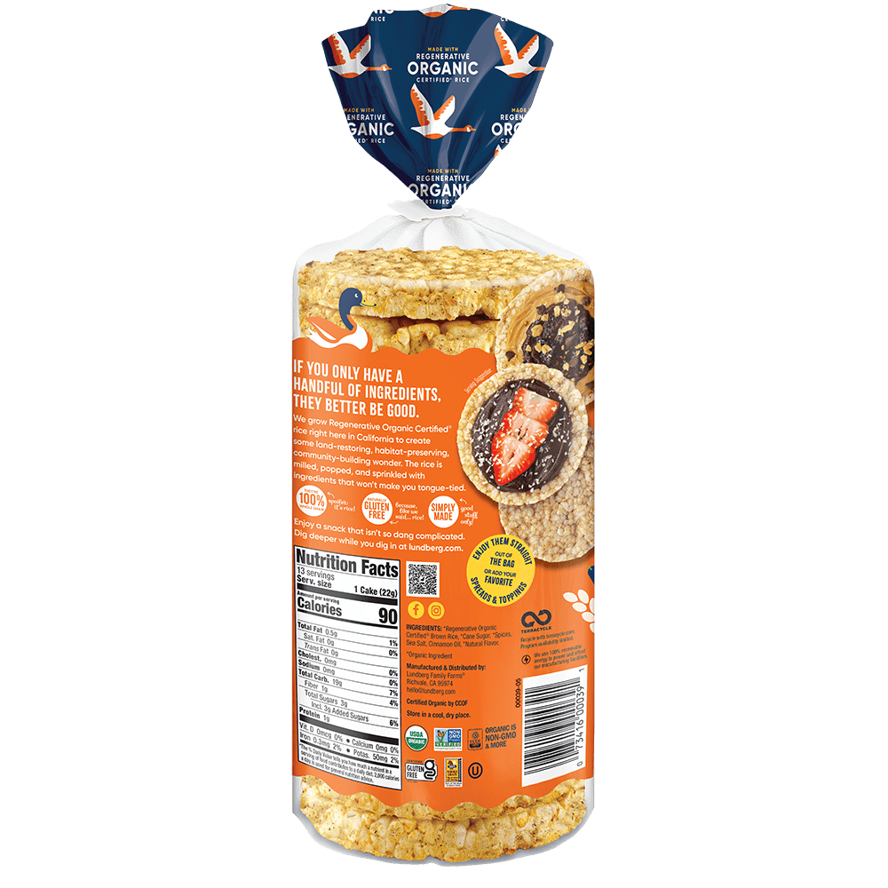 Pack of 6, Lundberg Organic Cinnamon Toast Rice Cakes, 9.5 oz