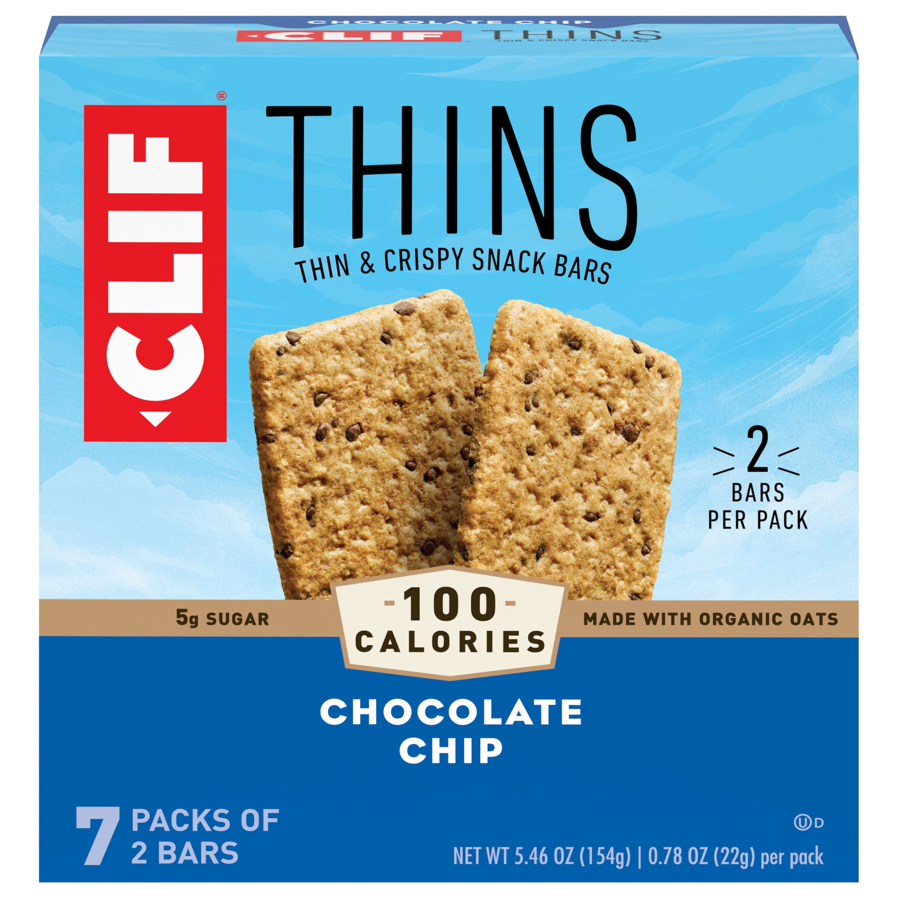 CLIF BAR Thins Snack Bars, Chocolate Chip, 100 Calorie Packs, 7 Ct, 0.78 oz