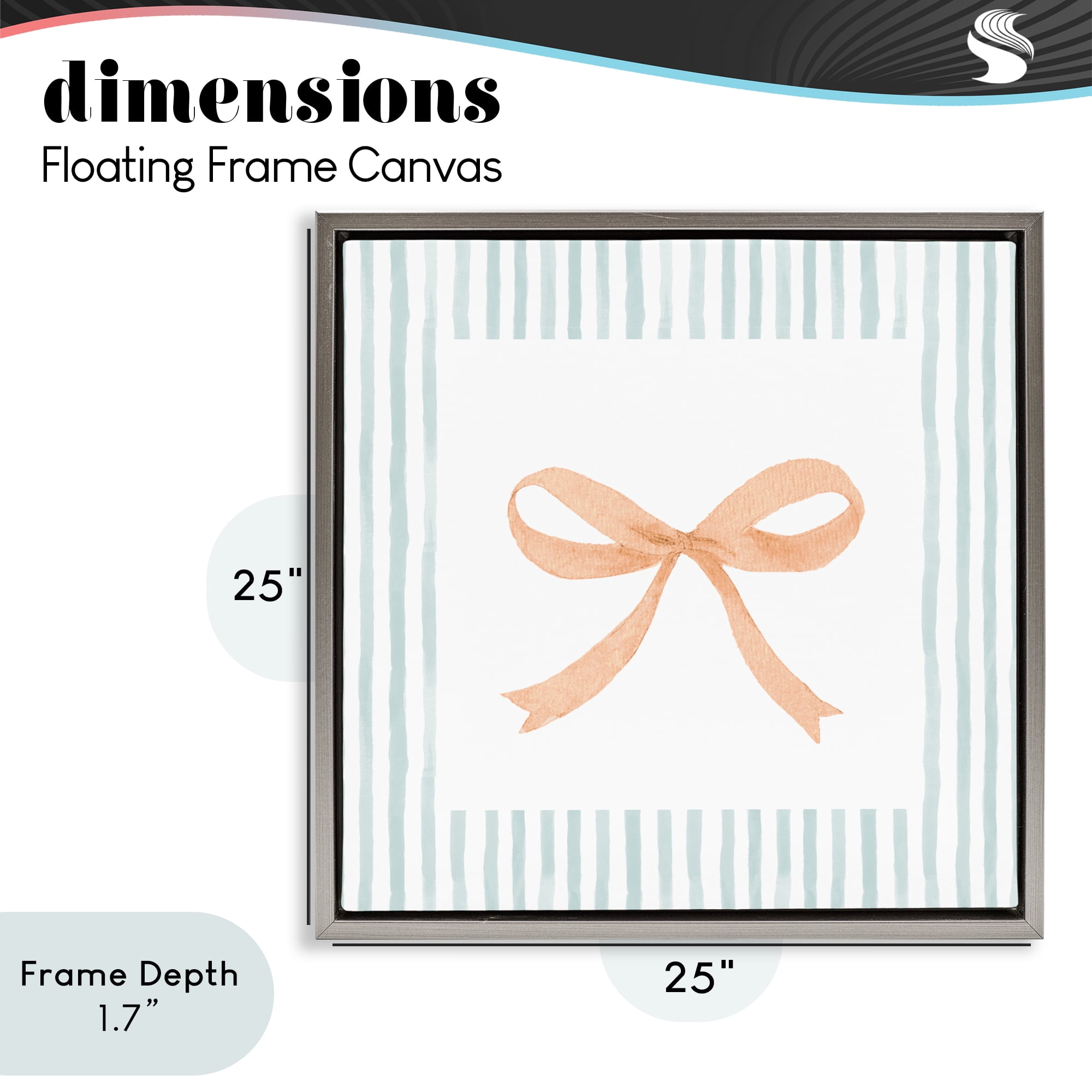 Stupell Industries Orange Bow with Stripe Border Gray Framed Floater Canvas Wall Art, design by Patricia Pinto