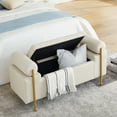 thumbnail image 2 of 44" End of Bed Bench, Elegant Upholstered Linen Storage Ottoman Bench Stool with Cylindrical Arms and Gold Accent Iron Legs for Front/Food of Bed Bedroom Entryway Living Room, Neige, 2 of 9