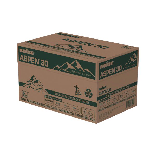 BOISE ASPEN 30 MultiUse Recycled Copy Paper, 8 1/2"x11", 3 Hole Punch