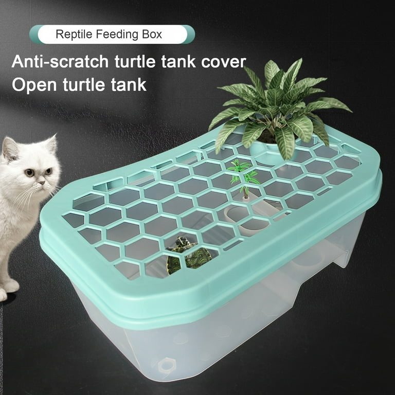 Wirlsweal Reptile Feeding Box with Bask Platform Anti Slip Slope Prevent Escaping Mini Fish Tank Turtle Habitat Container Aquarium Supplies