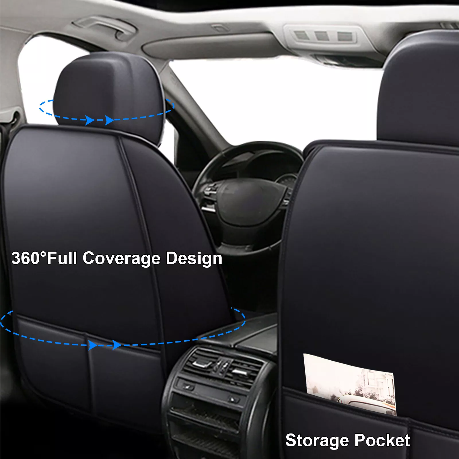 Fit for Ford Escape 2002-2025 Car Seat Cover, 5-Seat Breathable Faux Leather Automotive Cushion Protector with Pillows for Fiesta Fusion Mondeo Taurus Black Red