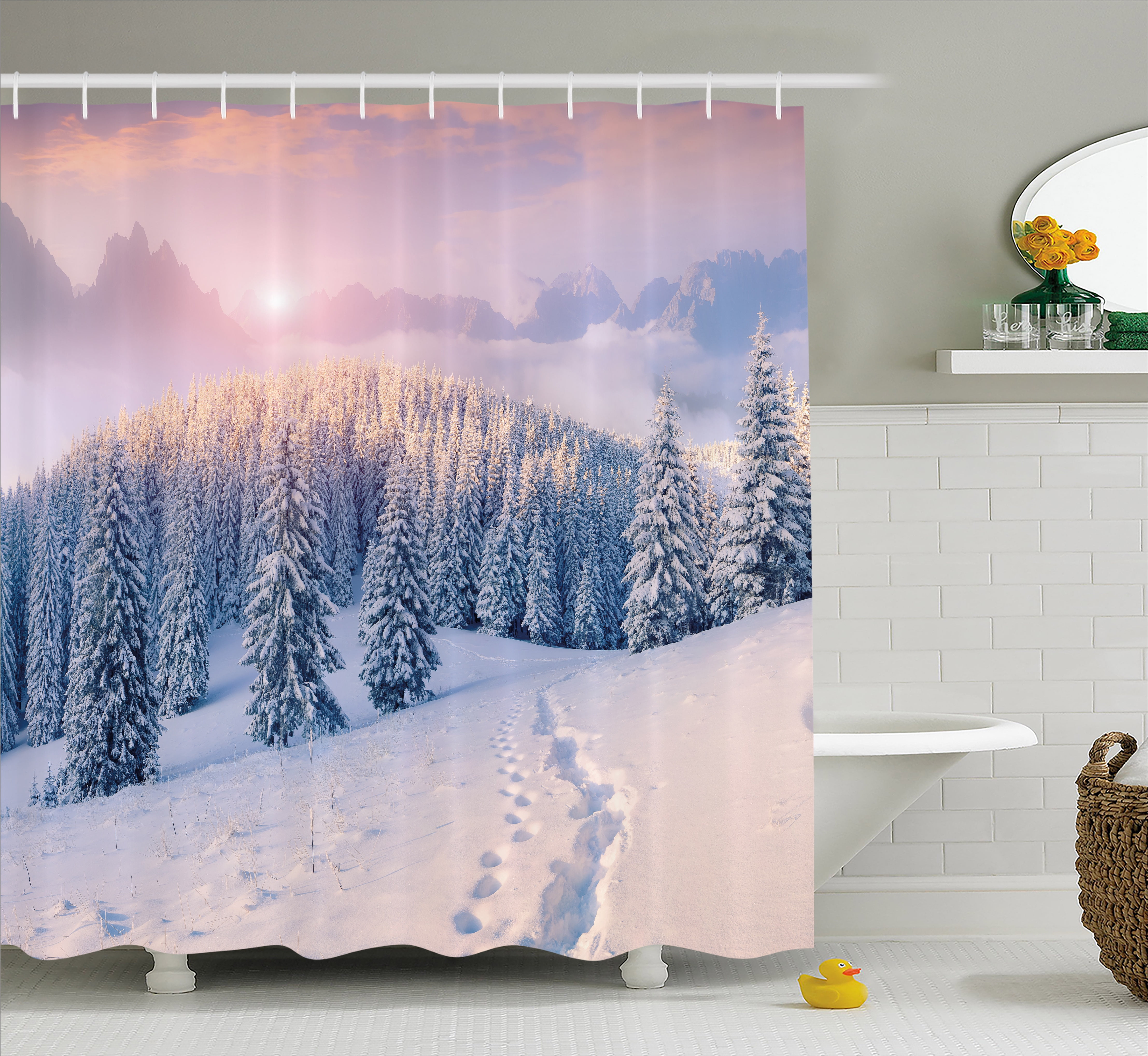 Details about   Autumn Shower Curtain Morning in Mountain Tree Print for Bathroom 