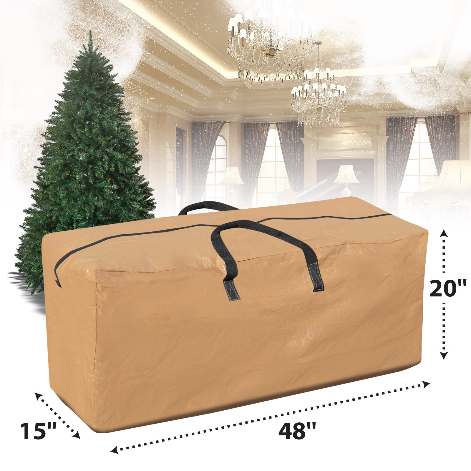 Sunny Xmas Tree Storage Container Artificial Christmas Tree Storage Bag for up to 8 ft Tree (Tan)