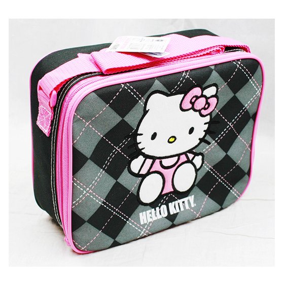 Hello Lunch Bag Hello Kitty Black Checker New Case Girls Gifts