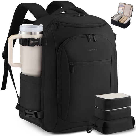 LOVEVOOK Travel Backpack for Women & Men,Airline Approved Carry On Backpack with 3 Packing Cubes,TSA Waterproof Personal Item Bag,Weekender Overnight Essentials Backpacks fits 18" Laptop