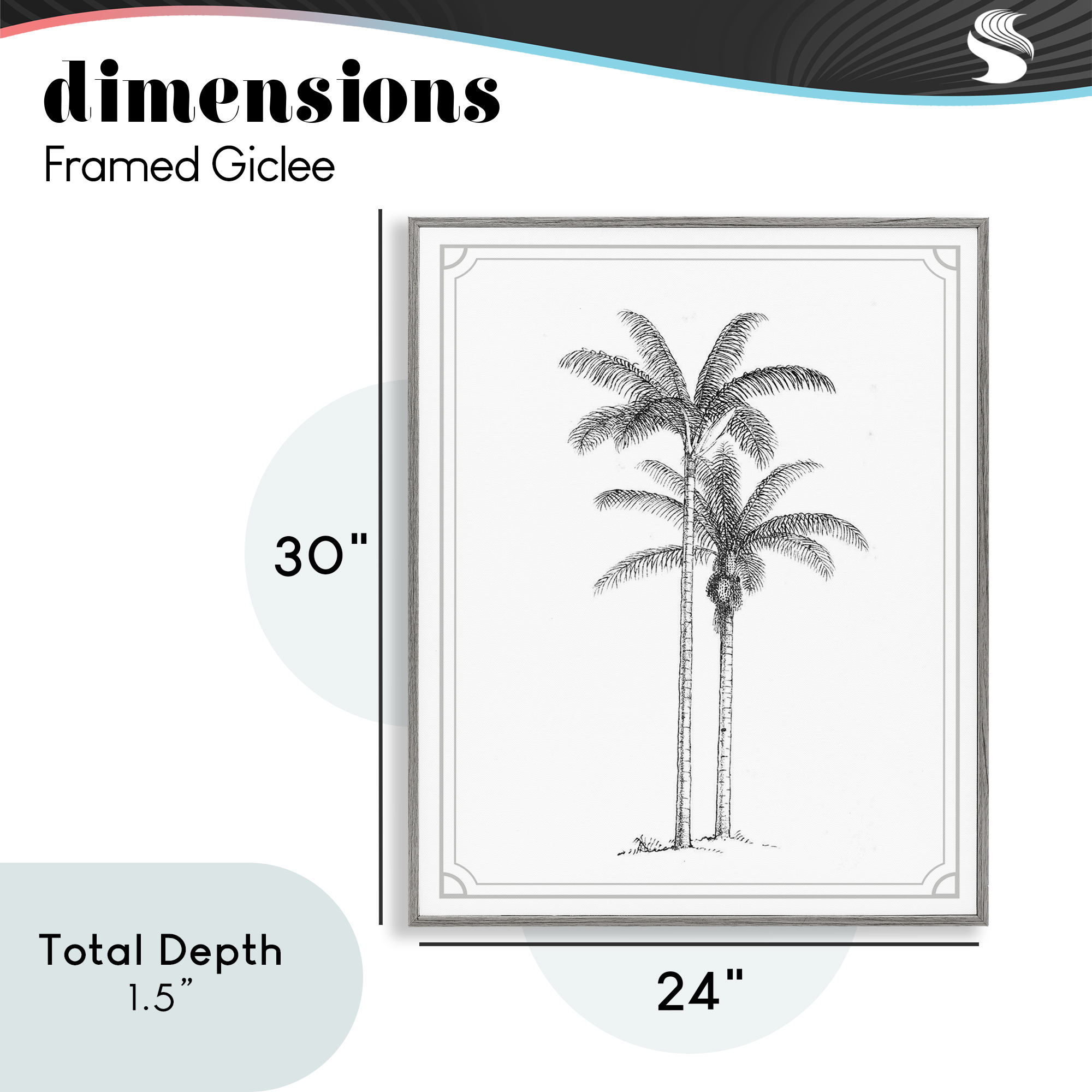 Vintage Simple Palm Tree Gray Framed Giclee Art, design by Lettered and Lined