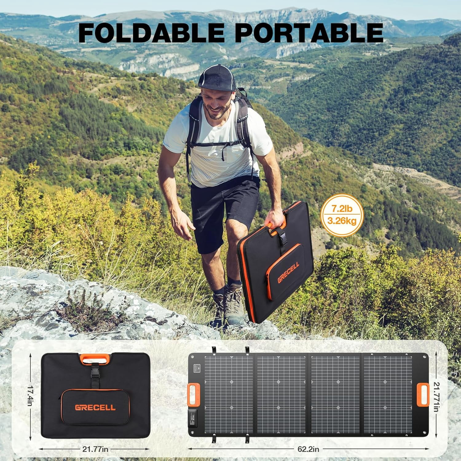 GRECELL 120W Bifacial Portable Solar Panel for Power Station Generator, 21.6V Foldable Waterproof Solar Charger with XT60/Type-C/2 USB DC Output for Camping, RV, Outdoor