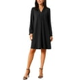 thumbnail image 4 of Vestido Casual de Longitud a la Rodilla para Mujeres INSPIRE CHIC, de Manga Larga, Cuello en V, Plisado, Fluido y Suelto, Talla XL, Negro, 4 of 6