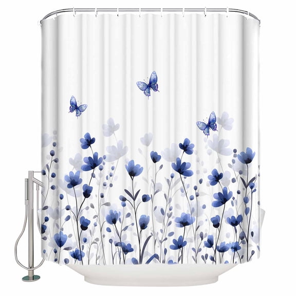 Purple Floral Butterfly Bathroom Shower Curtains with 12 Hooks Polyester Waterproof Shower Curtain for Stalls and Bathtubs Spring Rustic Botanical Flowers Decorative Bathroom Curtain 54x78 Inches