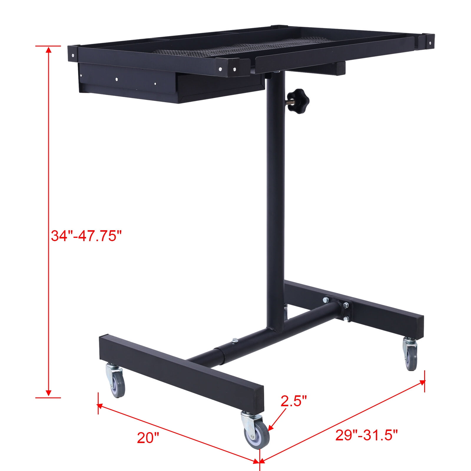 , Adjustable Tear Down Work Table with Drawer for Garages, Repair Shops, and DIY, Portable, (4) 2.5" Swivel Casters, 220 Pound Capacity, Rubber Corners, Heavy Duty Steel,black, Black ,Metal ,