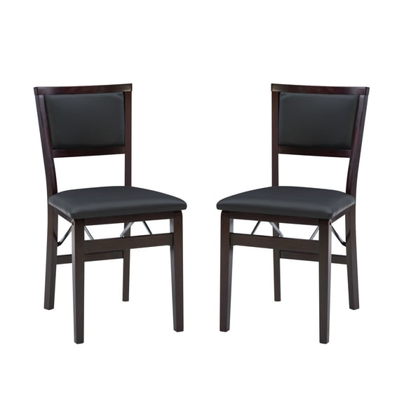 Linon Triena Set of 2 Folding Chairs Brown Faux Leather Back/Seat in Merlot Wood
