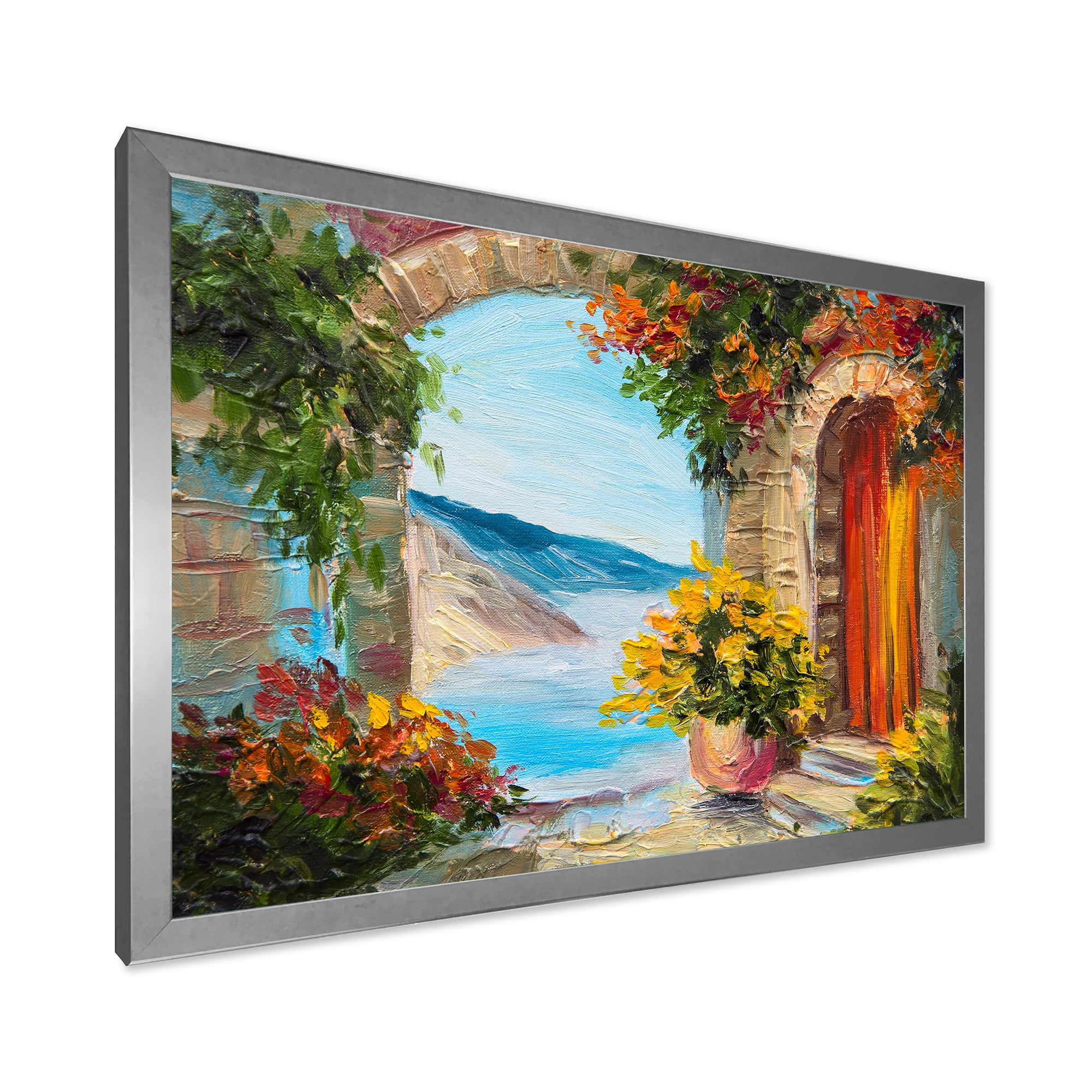 Designart 'House With Colorful Flowers Near The Sea Summer Season' Nautical & Coastal Framed Art Print