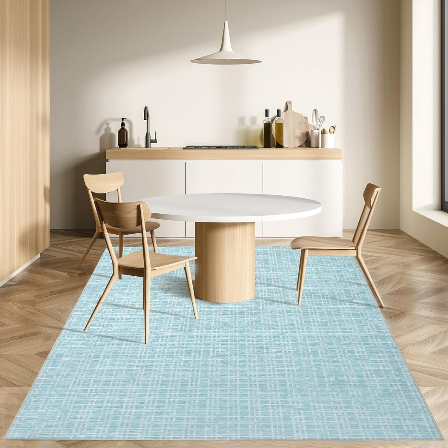 Memoryfield Washable Checkered Area Rugs 5' x 7', Throw Carpet for Bedroom Living Room Entrance Laundry Bathroom Plaid Modern Farmhouse Rug, Mint Green