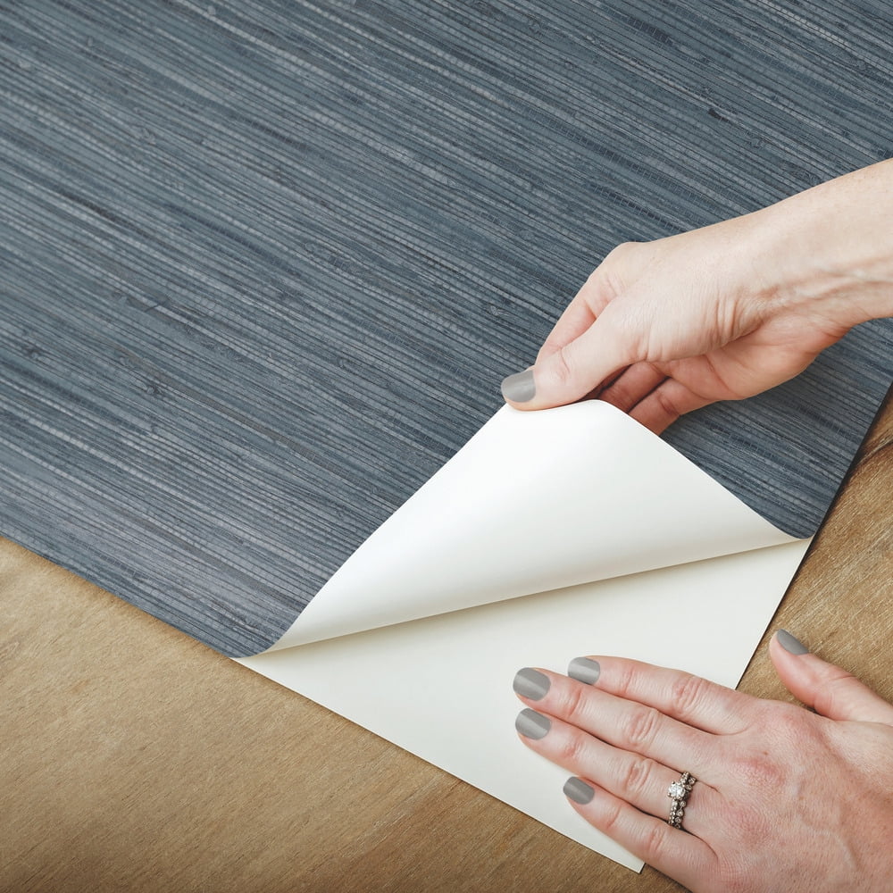 RoomMates Faux Grasscloth Blue Peel and Stick Wallpaper, 20.5 in wide x 18 ft