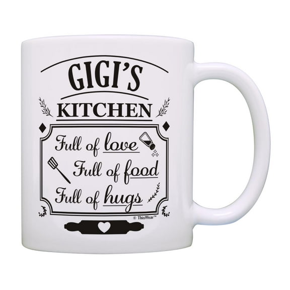 ThisWear Gifts for Gigi Gigi's Kitchen Full Of Love Food Hugs Ceramic 11oz Coffee Mug Gigi