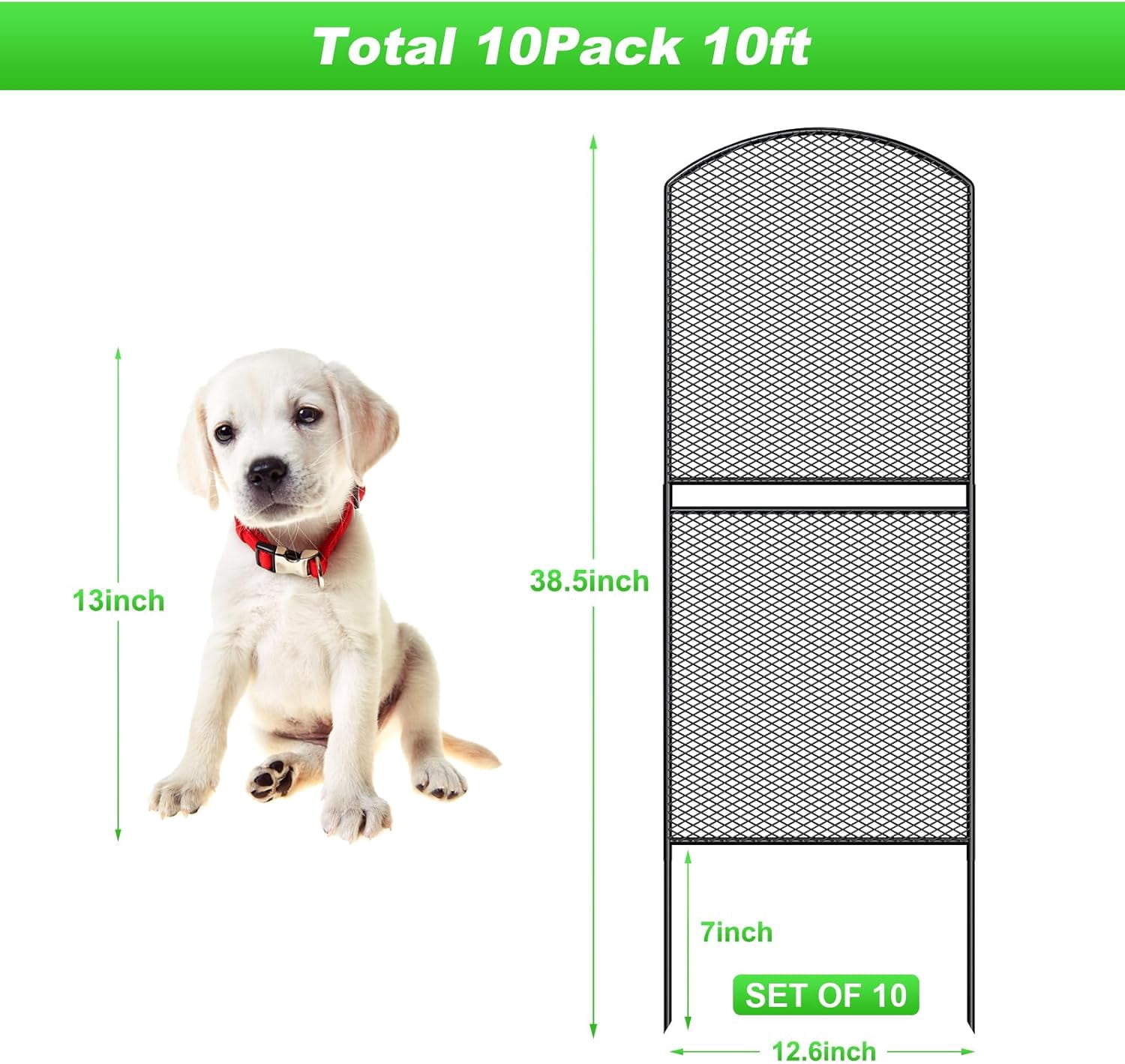 Decorative Garden Fence 10 Pack, 37.5in(H) x 10.8ft(L) Animal Barrier Rustproof Metal Fencing for Yard Dog Rabbit Wire Edging