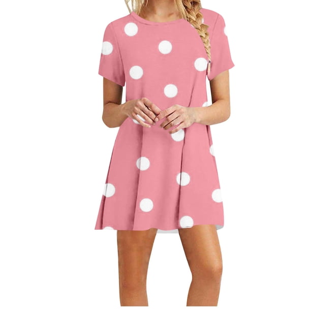 Vestidos de Verano de Mujer Cuello Redondo Manga Corta Impreso, Ligero Y Cómodo Vestidos Casuales para Mujeres