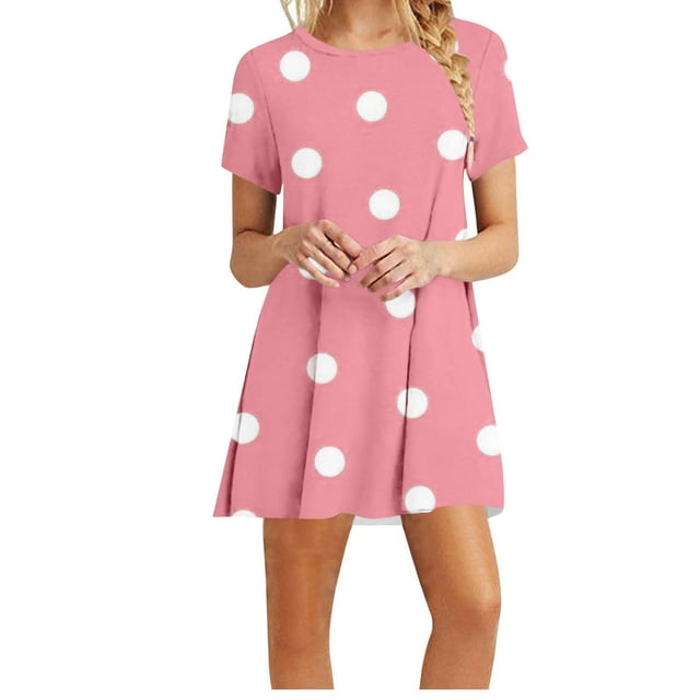 Vestidos de Verano de Mujer Cuello Redondo Manga Corta Impreso, Ligero Y Cómodo Vestidos Casuales para Mujeres