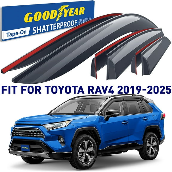 Goodyear Shatterproof Window Deflectors for Toyota RAV4 2019-2025, Tape-on Rain Guards, Window Visors, Vent Deflector Visor, Car Accessories, 6 pcs. - GY008823