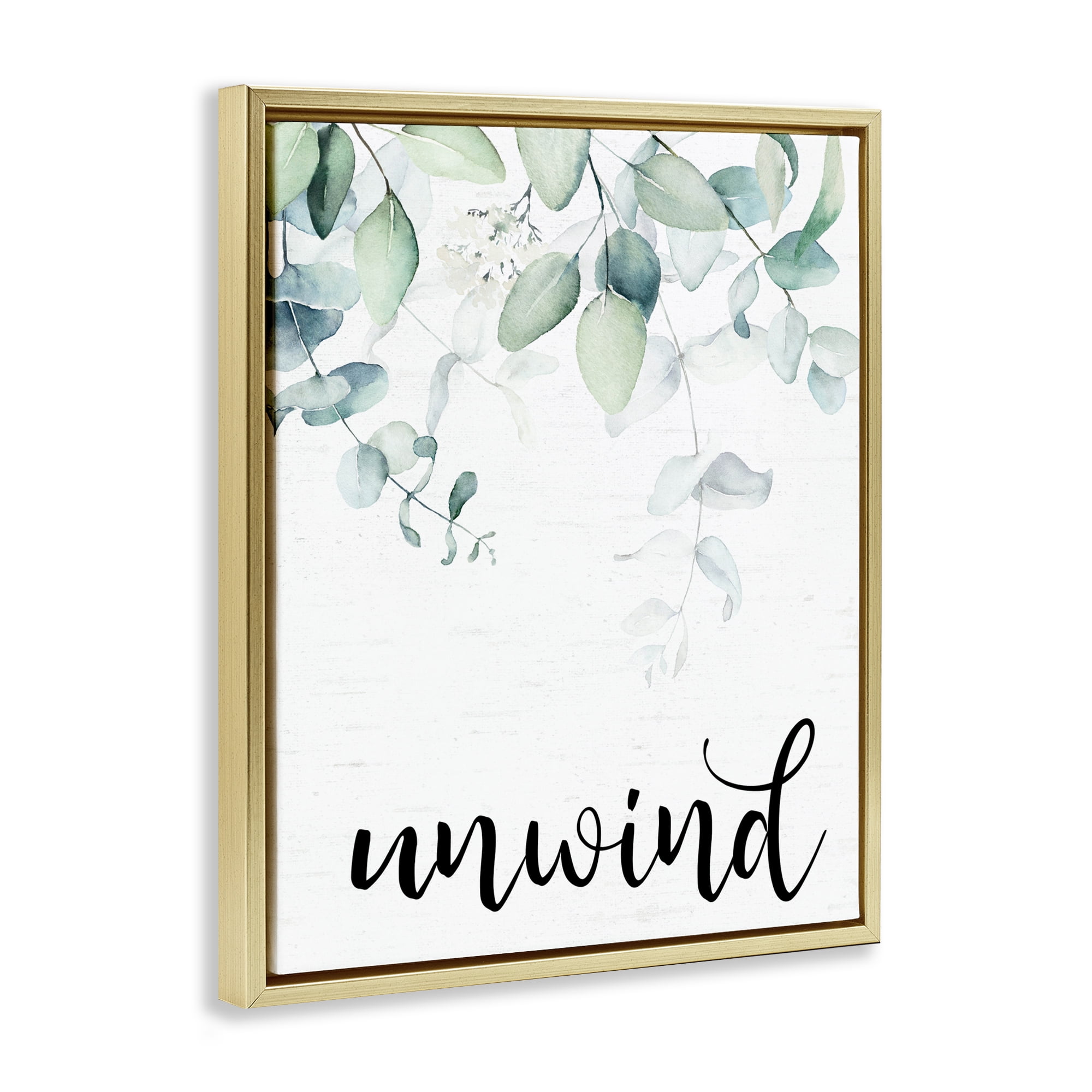 Unwind Leafy Herbs Gold Framed Floater Canvas Wall Art, design by Lettered and Lined