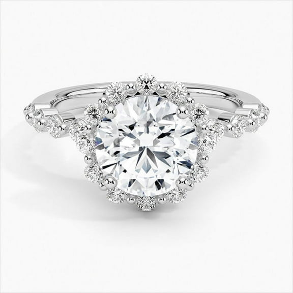 Dash Jewel 14K White Gold Over Wedding Anniversary Ring - Brilliant 2 Ct Round Cut Diamond Ring - Halo Diamond Rings for Women's - Solitaire with Accent Diamond rings for Women's - Wedding Rings