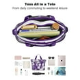 thumbnail image 4 of Tote Bag for Women - Purple Butterflies and Lilies Shoulder Bag - Large Utility Work Duffle Bag with Zipper Handbag for Travel, Work, Sprots, 4 of 5