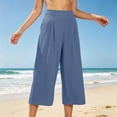 thumbnail image 6 of Womens Cropped Pants High Waisted Wide Leg Pleated Culottes Lightweight Casual Summer Trousers with Pockets for Travel Vacation,Blue,M, 6 of 7