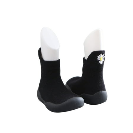 

SIMANLAN Baby Girls Boys Crib Boots Anti Collision Floor Slippers Embroidered Sock Boot Outdoor Non-Slip Socks Casual Rubber Sole House Slipper Black 6C