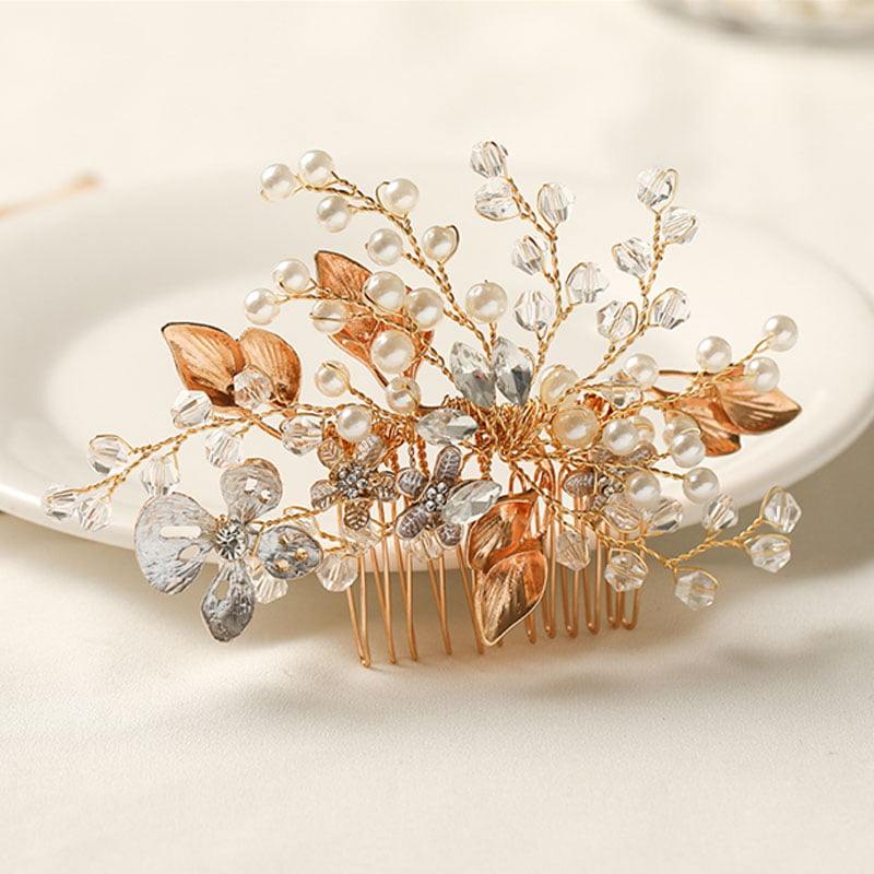 8cm Wide Flower Leaf Wedding Party Prom Ivory Pearl Crystal Hair comb
