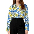 thumbnail image 5 of Minjewel Women's Tropical Print Button Up Shirt Long Sleeve Casual Top with Collar Hawaiian Style Blouse for Summer Beach Party and Everyday Fashion,Yellow,2XL, 5 of 6