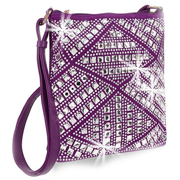 Zzfab Rhinestone Purse Gem Bling Crossbody Bag Purple