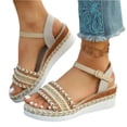 thumbnail image 5 of CHWshoes Women's Wedge Sandals Boho Rhinestone Open Toe Wedges Comfortable Ankle Strap Espadrille Shoes Summer Casual Vacation Beach，Gold Size 41, 5 of 5