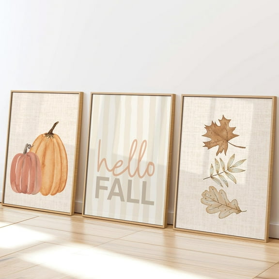 Luvia Fall Prints Set of 3, Neutral Fall Decor, Seasonal Wall Art, Autumn, Hello Fall Sign, Pumpkin Poster Wall Decor Set 3 Prints 8x12 UNFRAMED