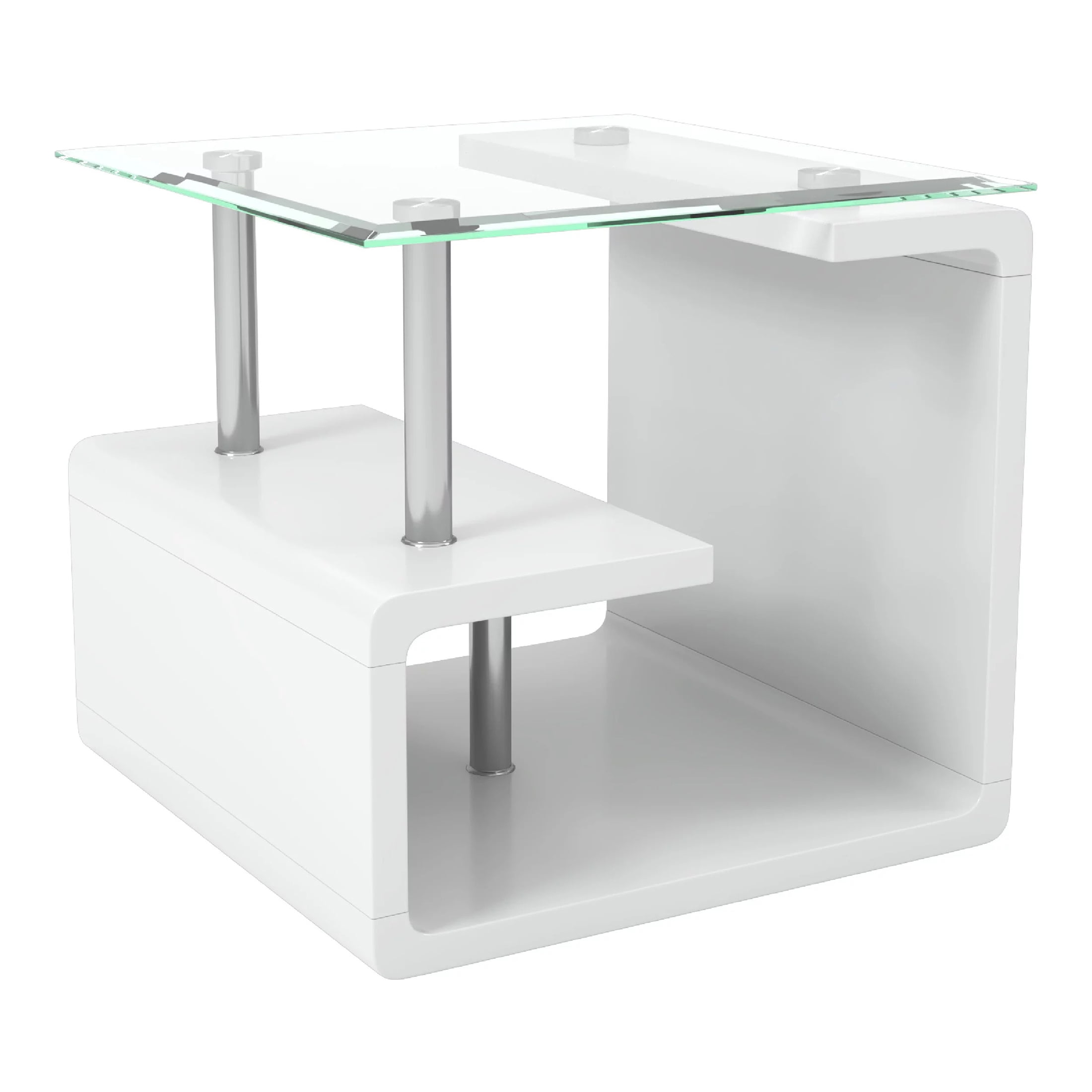 Furniture of America Neko Glass Top End Table, Glossy White