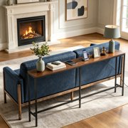 ZENY Sofa Table with Charging Station 70 inch Console Table, Brown