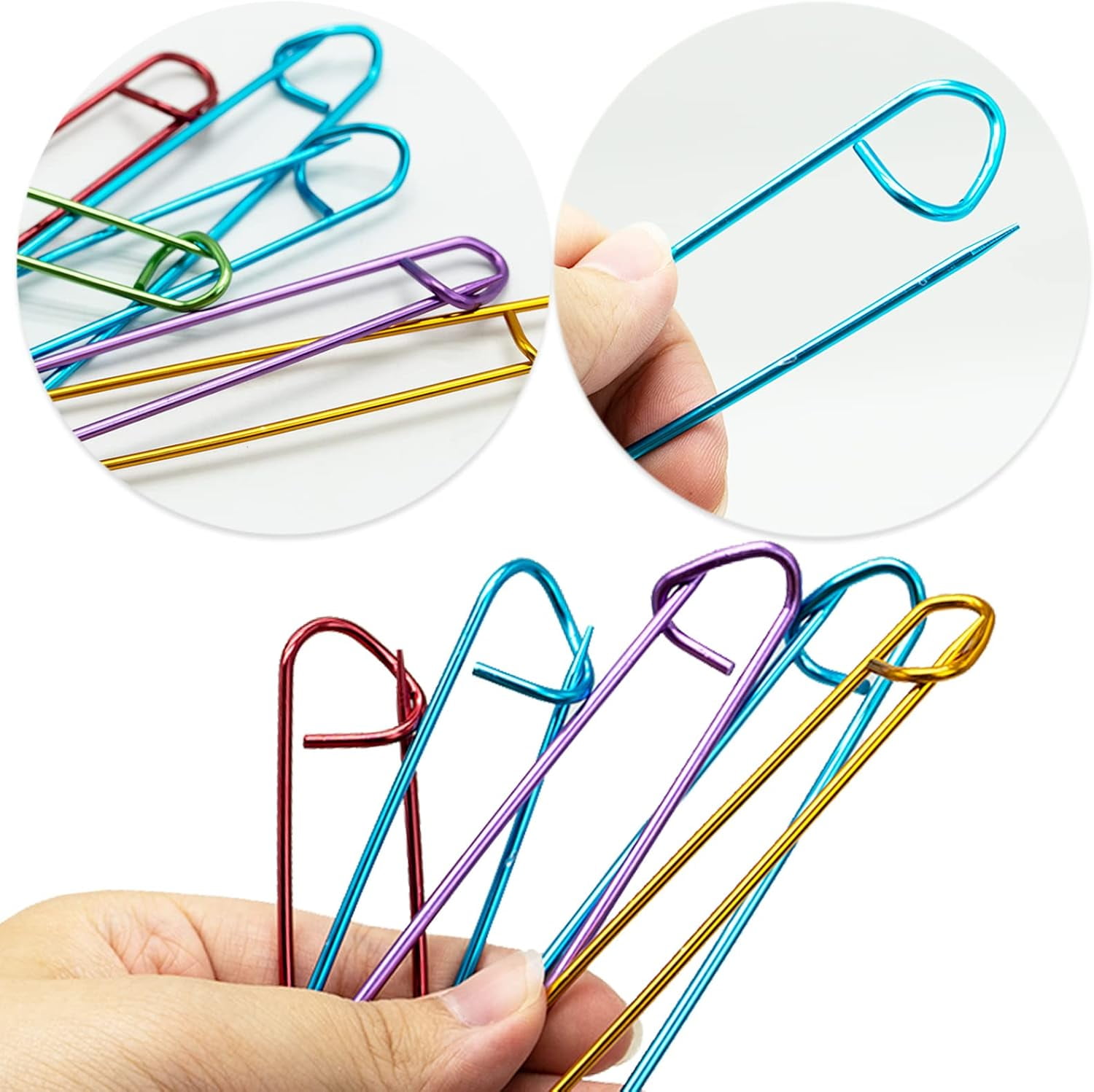 12 Pcs Stitch Holder Set, Assorted Colors Aluminium Cable Needles & Tapestry Yarn Needles Practical Knitting Tools for Blankets Scarves Other Knitting Project Crochet Projects with 20pcs Stitch Marker
