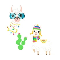 LLAMA - Multicolored Kids Nursery Bedroom Wall Décor Sticker Llama Alpaca Animals & Cactus Design Removable Vinyl Wall Decal - Home Art Hipster Fashioned Animals Adhesive Wall Decoration 9" x 10"