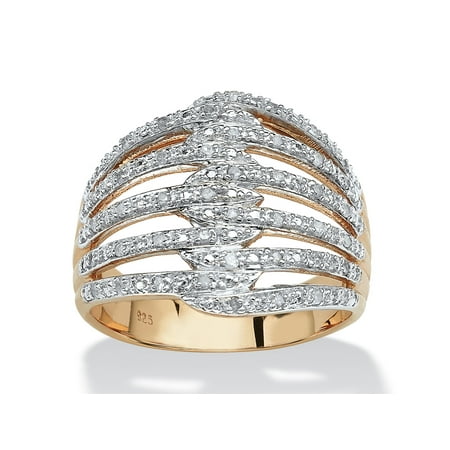 Diamond Domed Designer Ring - 1/5 TCW Diamond 18k Gold over Sterling Silver Open Dome Ring