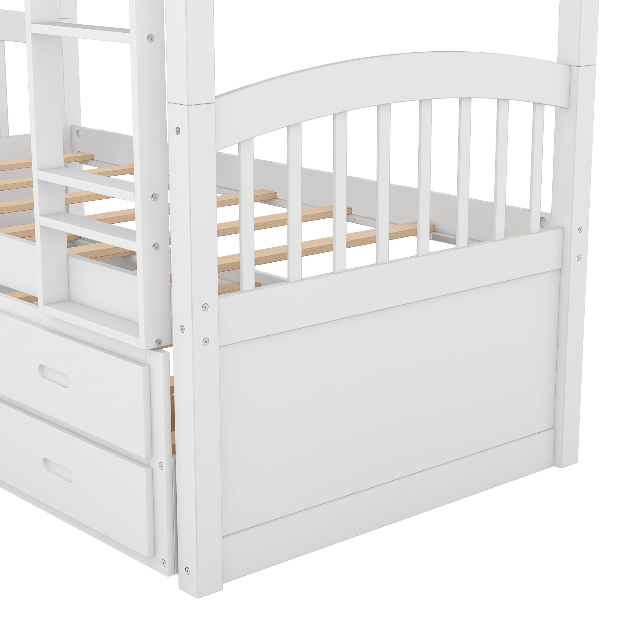 Homy Casa Twin Over Twin Bunk Bed with Trundle and Drawers for Shared Rooms Family Homes