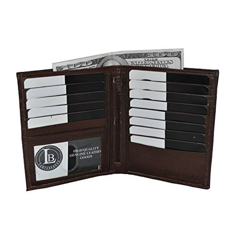 Leatherboss Men's Bifold Hipster Wallet with 13 Credit Card slots by Leatherboss