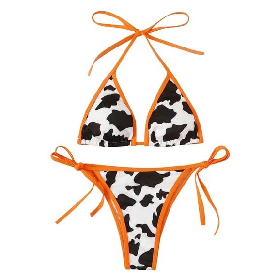 Jesscasday Cow Print Floral Bikini Set Push Up Swimsuit Cup Swimwear Beach New 2022
