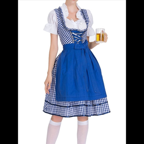 Disfraz de Oktoberfest Alemán para Mujer, Estilo Dirndl, para Adultos, para de Cerveza Tradicional, Disfraz de Sirvienta. Azul XXL
