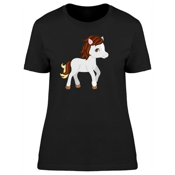 Adorable White Horse Cartoon T-Shirt Women -Image by Shutterstock, Female Large