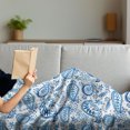 thumbnail image 3 of Paisley Soft Flannel Fleece Blanket, Mediterrian Themed Design with Water Color Hand Drawn Flowers and Leaves Print, Cozy Plush for Indoor and Outdoor Use, 70" x 90", Blue and White, by Ambesonne, 3 of 5