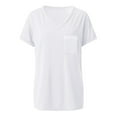 thumbnail image 6 of Scyoekwg Woman Comfy Clothes Clearance Solid Color Tee V-Neck Summer Tops Short Sleeve Tunic Tops Casual Loose Fit Trendy Tops White S, 6 of 7